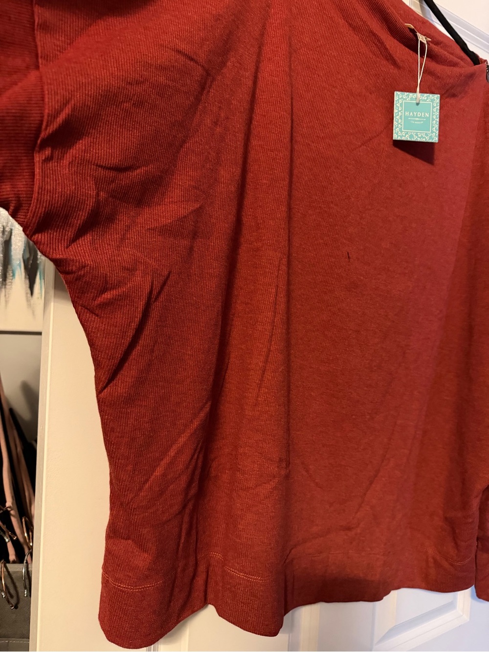 Hayden 3x BNWT Brick Red Orangy Knit Pullover with wide neck and shoulder zipper - Picture 4 of 8